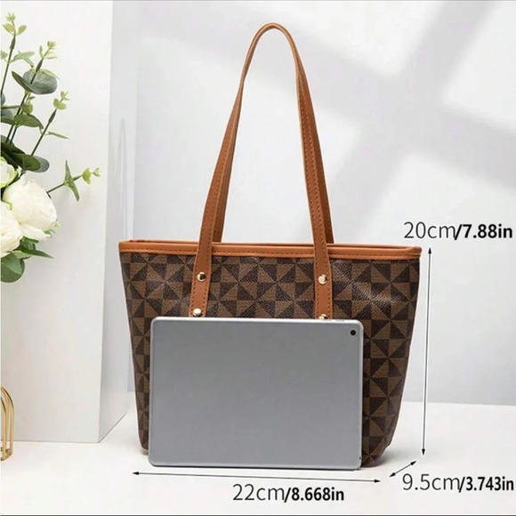 ⚠️Clearance Coffee Brown Triangle Pattern Shoulder Tote Bag - Picture 6 of 10